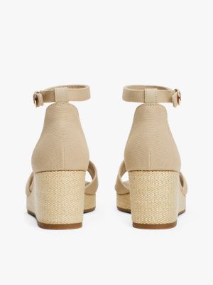 beige keilabsatz-espadrille mit überkreuzten riemen für damen - tommy hilfiger