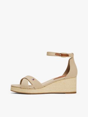 beige keilabsatz-espadrille mit überkreuzten riemen für damen - tommy hilfiger