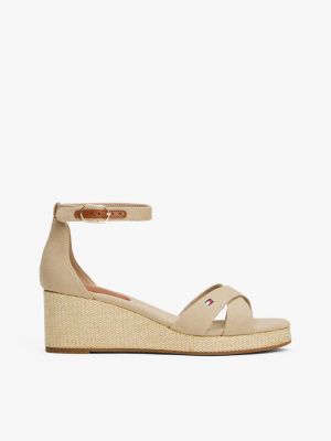 beige keilabsatz-espadrille mit überkreuzten riemen für damen - tommy hilfiger