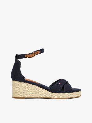 multi espadrille met sleehak en gekruiste bandjes voor dames - tommy hilfiger