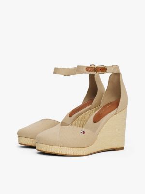 beige espadrille mit keilabsatz und knöchelriemen für damen - tommy hilfiger