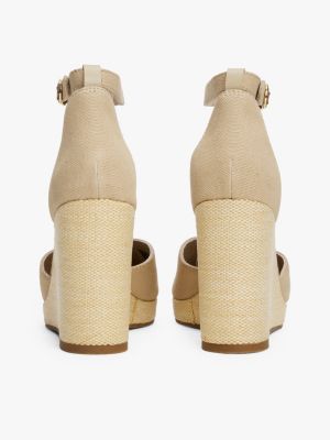 beige espadrille mit keilabsatz und knöchelriemen für damen - tommy hilfiger