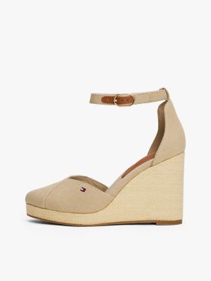 beige espadrille mit keilabsatz und knöchelriemen für damen - tommy hilfiger