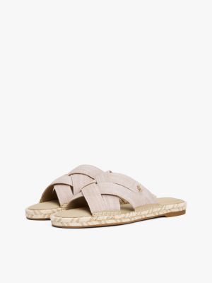 beige chambray crossover espadrille mules for women tommy hilfiger