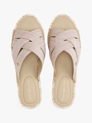 beige chambray crossover espadrille mules for women tommy hilfiger