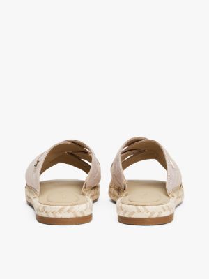 beige chambray crossover espadrille mules for women tommy hilfiger