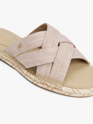 beige chambray crossover espadrille mules for women tommy hilfiger