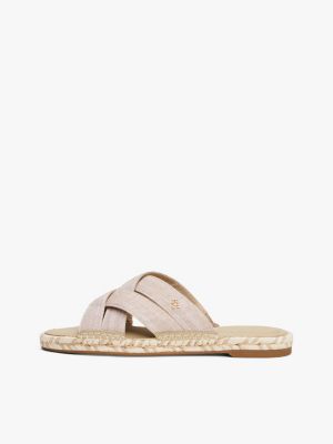 beige chambray crossover espadrille mules for women tommy hilfiger