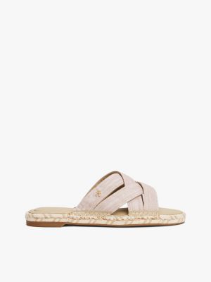 beige chambray muiltje met espadrillezool en kruisbandjes voor dames - tommy hilfiger