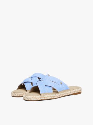 blue chambray crossover espadrille mules for women tommy hilfiger