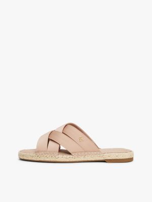 pink satin espadrille mules for women tommy hilfiger