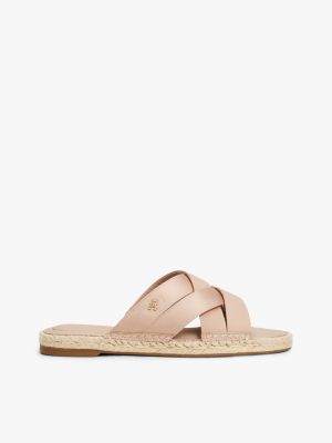 pink satin espadrille mules for women tommy hilfiger