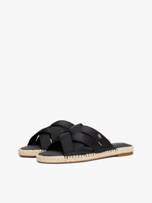 black satin espadrille mules for women tommy hilfiger