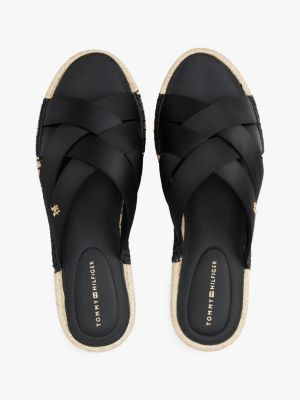 black satin espadrille mules for women tommy hilfiger