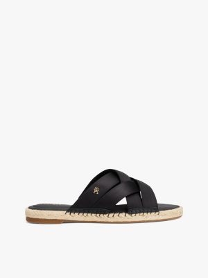 black satijnen muiltje met espadrillezool voor dames - tommy hilfiger