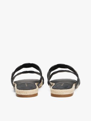 black leather embossed espadrille mules for women tommy hilfiger