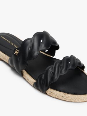 black leather embossed espadrille mules for women tommy hilfiger