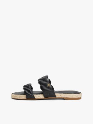 black leather embossed espadrille mules for women tommy hilfiger