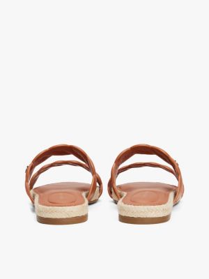 brown leather embossed espadrille mules for women tommy hilfiger