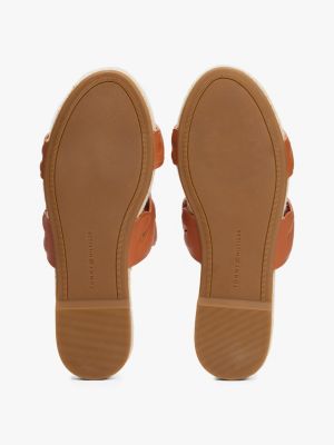 brown leather embossed espadrille mules for women tommy hilfiger