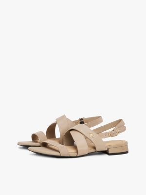 beige th monogram leather sandals for women tommy hilfiger