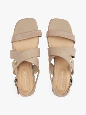 sandales en cuir à monogramme th beige pour femmes tommy hilfiger