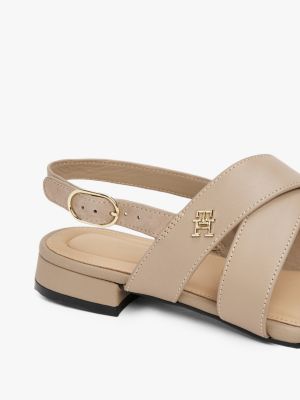 sandales en cuir à monogramme th beige pour femmes tommy hilfiger