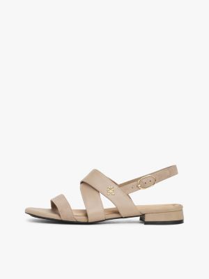 beige th monogram leather sandals for women tommy hilfiger