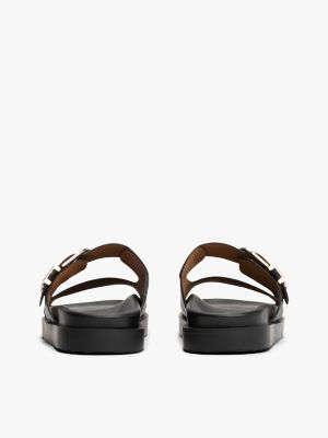 black leather th monogram cleat sandals for women tommy hilfiger