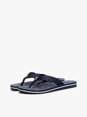 blue th monogram webbing flip-flops for women tommy hilfiger