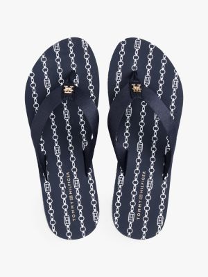 blue th monogram webbing flip-flops for women tommy hilfiger