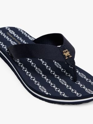 blue th monogram webbing flip-flops for women tommy hilfiger