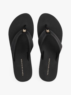 black webbing tonal logo flip-flops for women tommy hilfiger