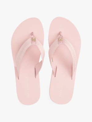 pink webbing tonal logo flip-flops for women tommy hilfiger