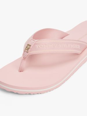 pink webbing tonal logo flip-flops for women tommy hilfiger