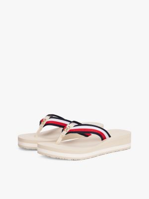 white signature strap wedge flip flops for women tommy hilfiger