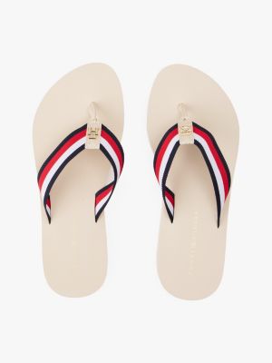 tongs compensées à brides emblématiques blanc pour femmes tommy hilfiger