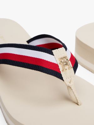 tongs compensées à brides emblématiques blanc pour femmes tommy hilfiger