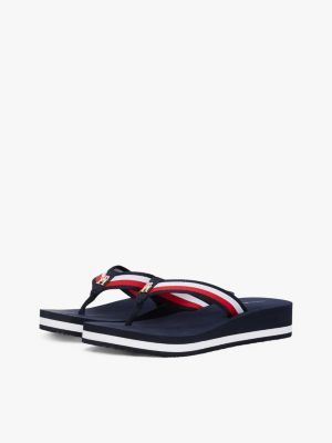 multi signature strap wedge flip flops for women tommy hilfiger