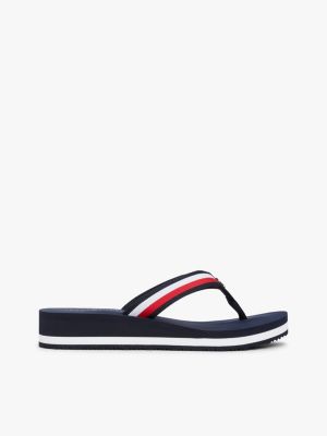 multi signature strap wedge flip flops for women tommy hilfiger