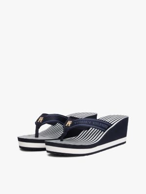multi stripe logo webbing wedge flip-flops for women tommy hilfiger