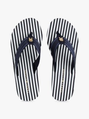 multi stripe logo webbing wedge flip-flops for women tommy hilfiger