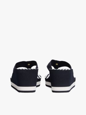 multi stripe logo webbing wedge flip-flops for women tommy hilfiger