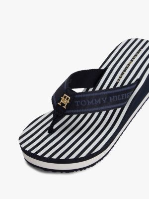 multi stripe logo webbing wedge flip-flops for women tommy hilfiger