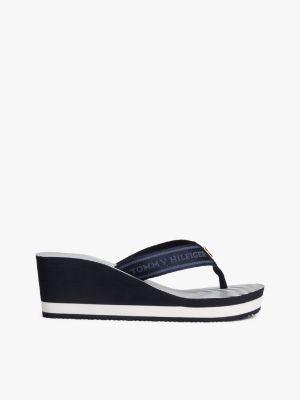 multi stripe logo webbing wedge flip-flops for women tommy hilfiger