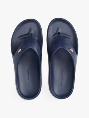 tongs contourées à drapeau en émail bleu pour femmes tommy hilfiger