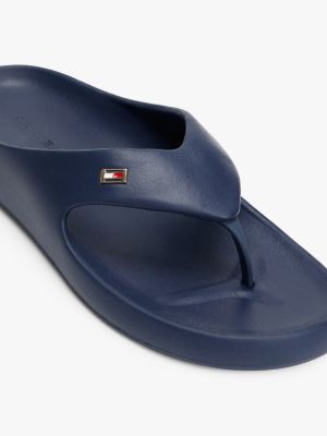 tongs contourées à drapeau en émail bleu pour femmes tommy hilfiger