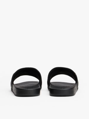 black embossed th monogram pool slides for women tommy hilfiger