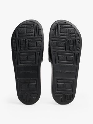 black embossed th monogram pool slides for women tommy hilfiger