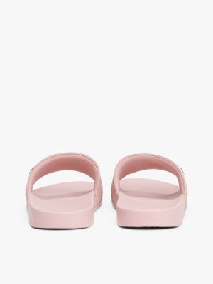 pink embossed th monogram pool slides for women tommy hilfiger